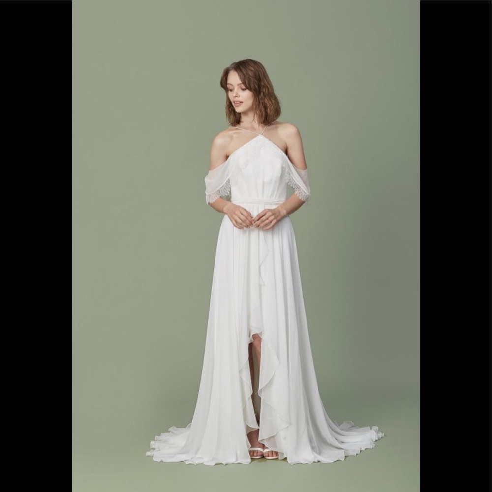 Christos Mara chiffon silk halter neck gown